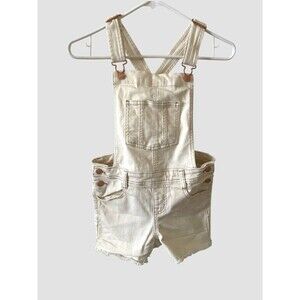 Cat & Jack Girls Fringed Overall Shorts Cream Color Size 7-8 Medium Stretch